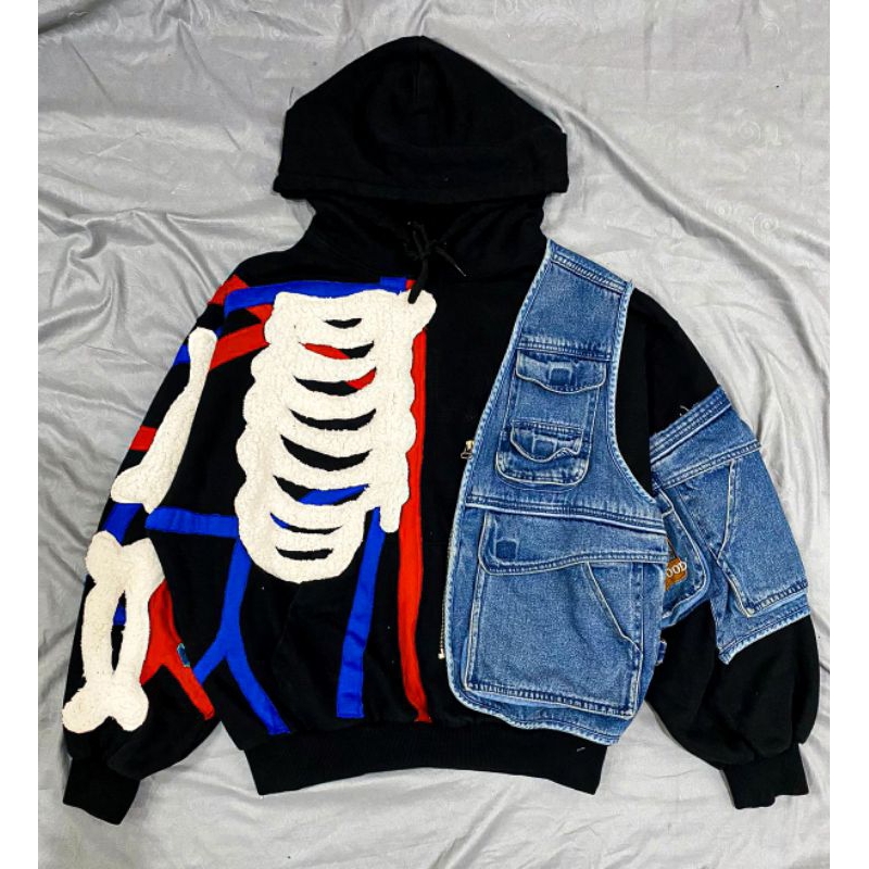 Hoodie Urbanstuf denim vest skeleton reworked