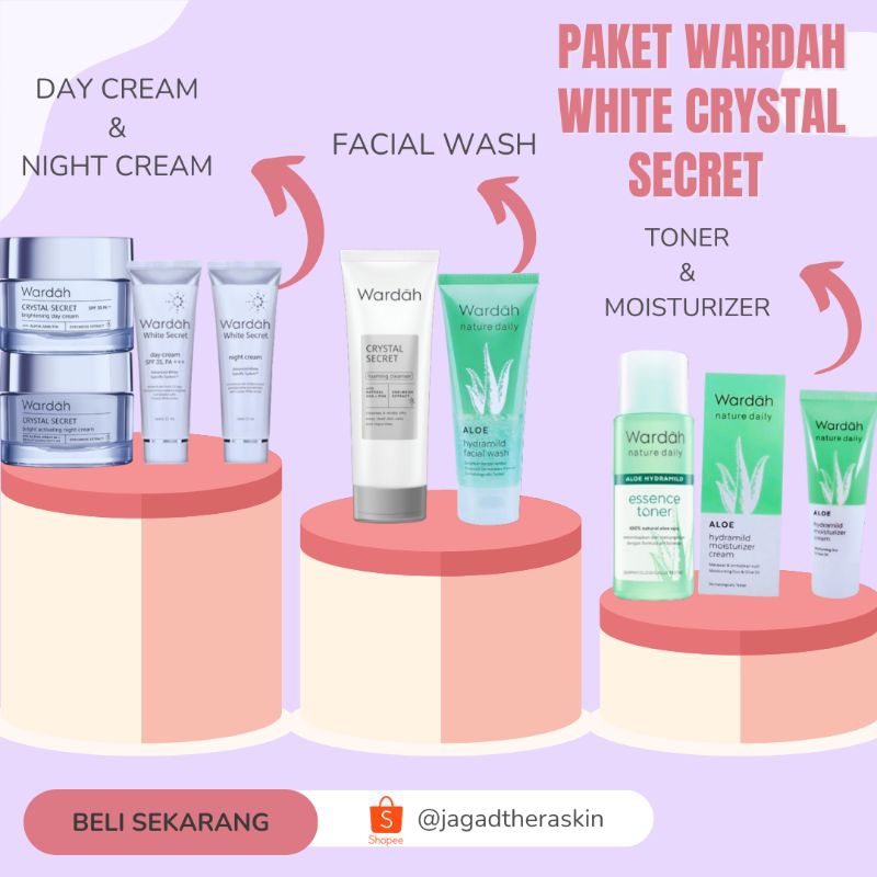 (COD)WARDAH WHITE CRYSTAL SECRET SERIES | DAY NIGHT CREAM BRIGHTENING | FACE WASH | MOISTURIZER ALOE