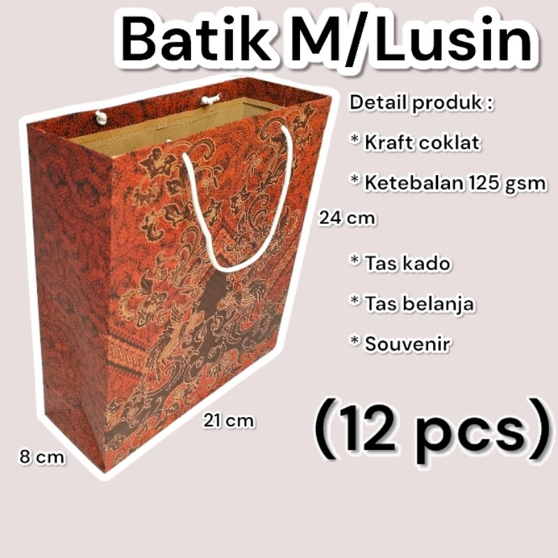 

Paper Bag Batik Kecil M Lusinan Isi 12 pcs Ukuran 21*7*24 cm