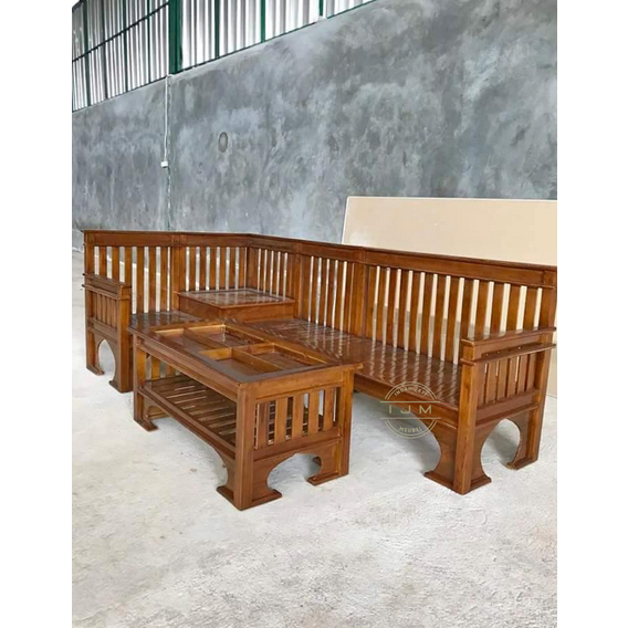 SET KURSI MEJA RUANG TAMU SUDUT POJOK HEMAT RUANG MODEL MINIMALIS SIMPLE AESTHETIC KAYU JATI SOLID M