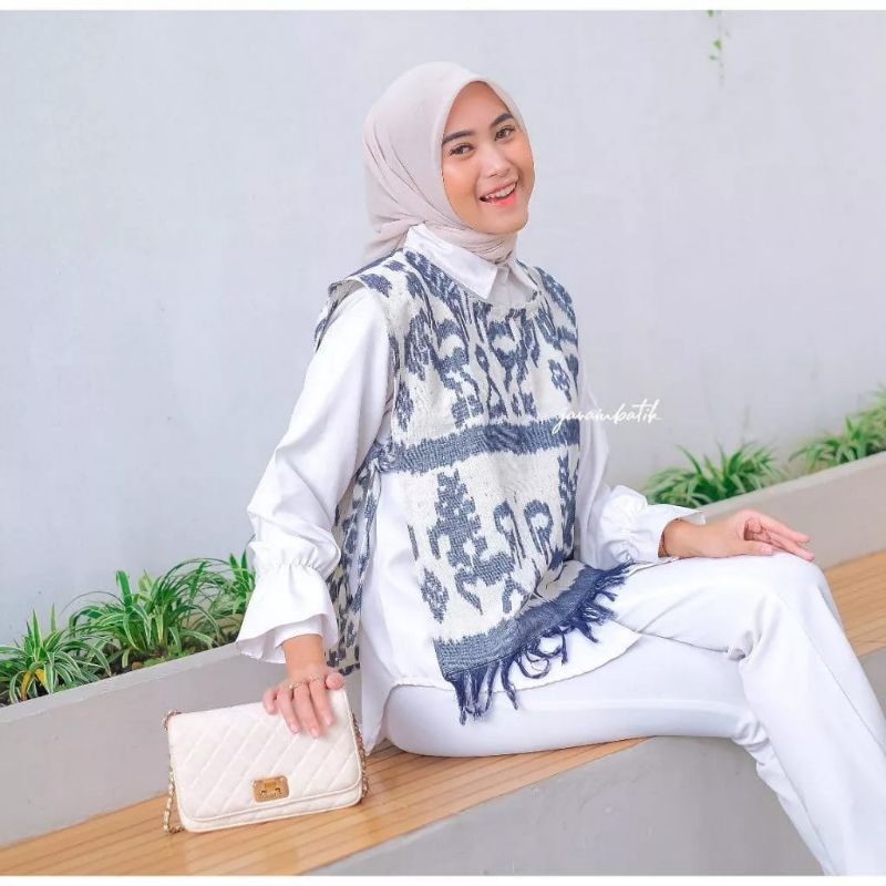 Rompi Tenun Unisex Pria Wanita Tenun Blanket - Rompi Pendek Wanita Casual