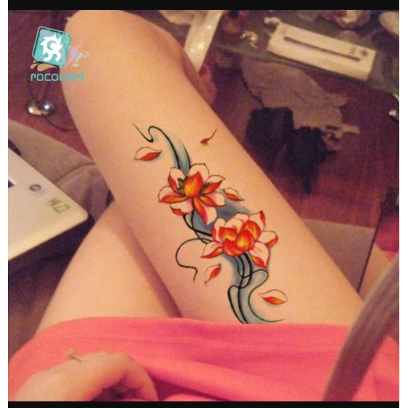 Tato Temporer Tattoo Temporary Tahan Air Anti Air Sementara Seri QC-629 BUNGA KECIL HIJAU MERAH