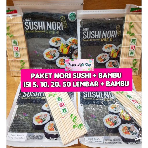 

NCWT5975 DISKON!!!!!!! Paket nori sushi 5 lembar 10 20 50 bambu sushi murah halal bahan sushi kimbap bento rumput laut lengkap manjun sushi nori tokinori sakao
