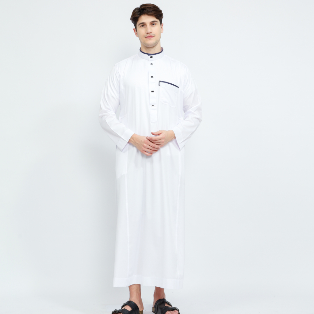 Arroudoh Baju Jubah Gamis Pria Premium Terbaru Lengan Panjang Putih Abu muda Coklat Nevi