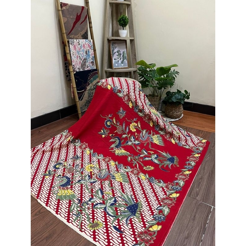 Kain Batik Solo Katun printing encim parangh merak merah