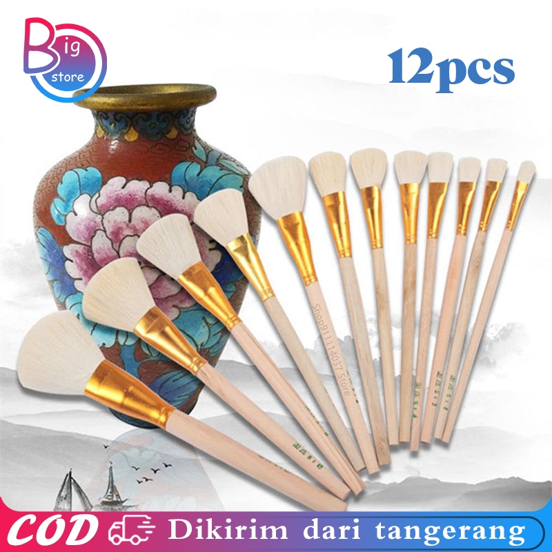 

12pcs/Set Kuas Kue Bulu Domba 1#-20# Kuas Kayu Kue Kuas Olesan Mentega Pastry Brush