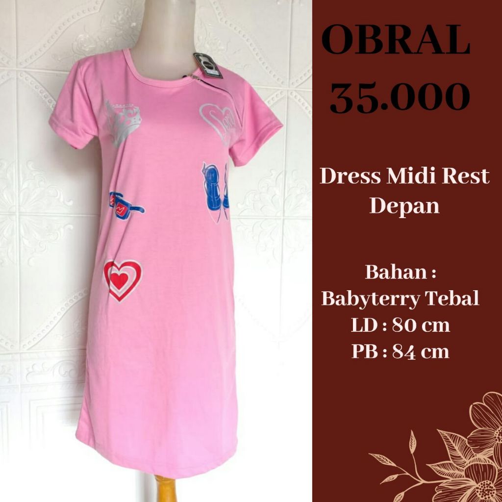 Daster Midi Dress Material Babyterry Tebal Yessana Hijab Bergo Ejamas Store