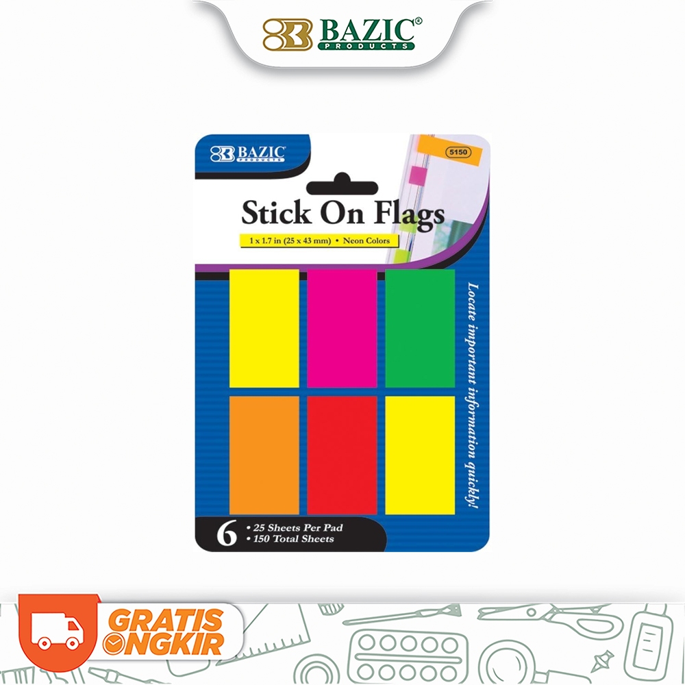 

Bazic Stick On Flags Neon Color - Sticky Notes / Penanda Pembatas Buku