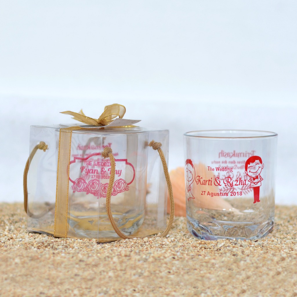 SOUVENIR GELAS BELIMBING KEMAS MIKA | SOUVENIR GELAS CUSTOM DESAIN SABLON NAMA | SOUVENIR NIKAH GELA