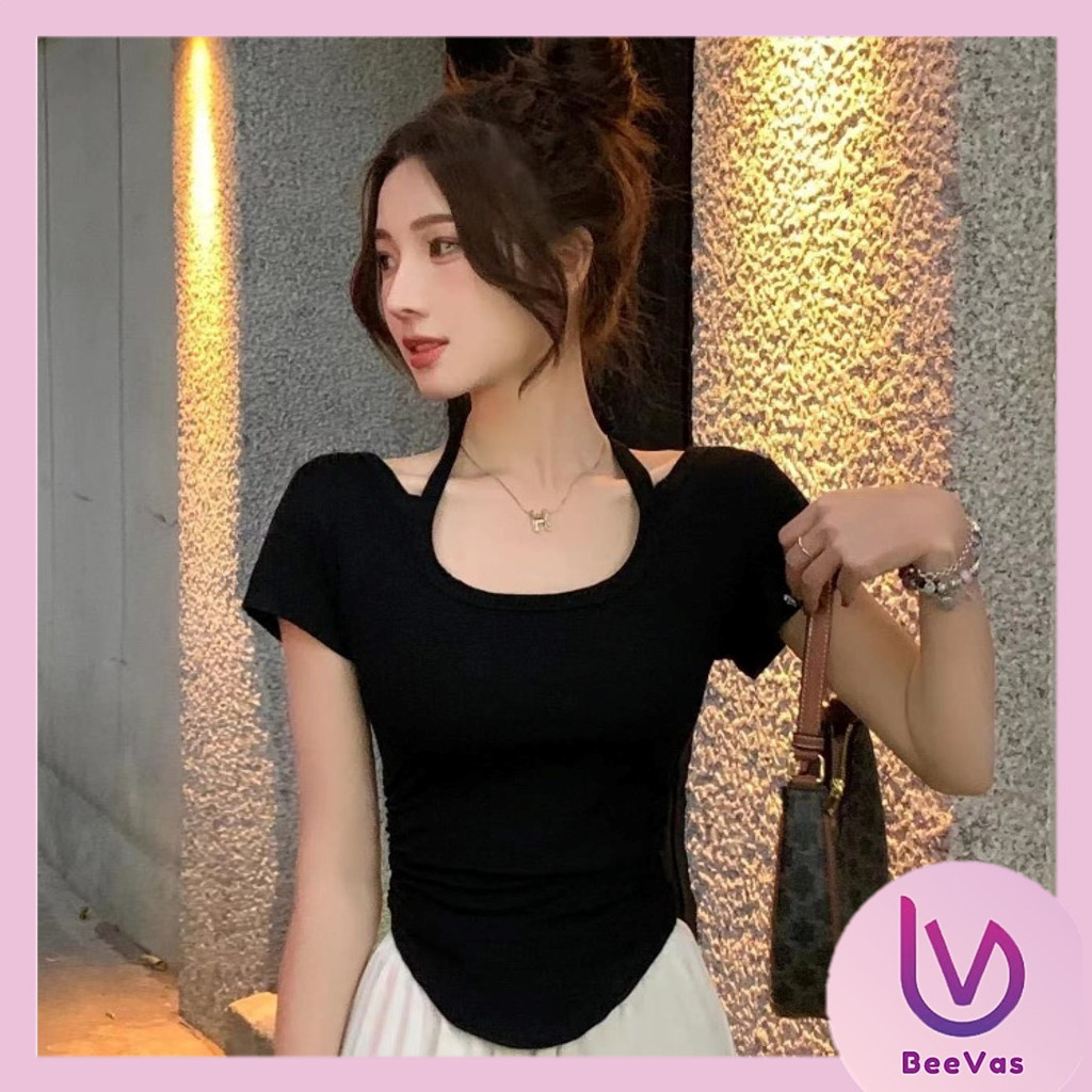 BV.ID BJ1413  Kaos Wanita T-Shirt U neck Sexy Baju Atasan Short Sleeve Tali Ikat Belakang