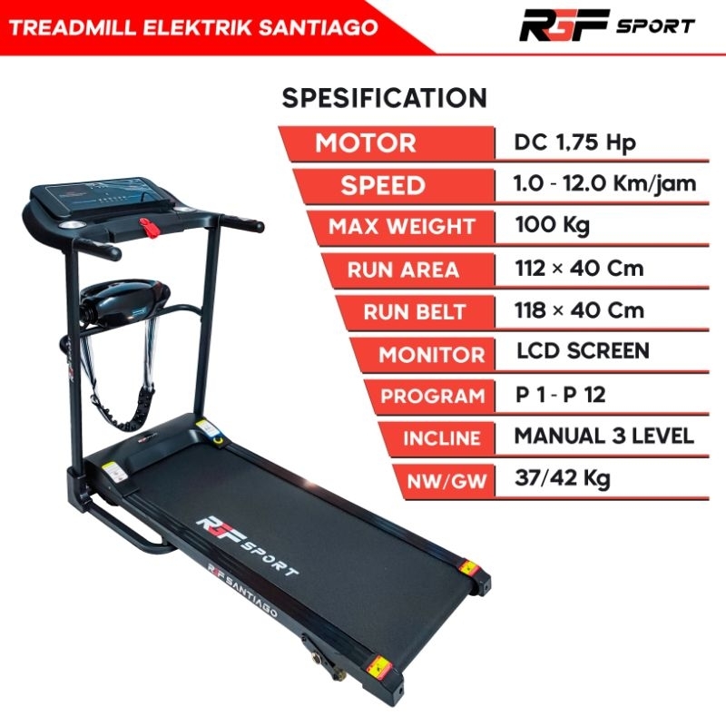 Treadmill automatis RGF sport Santiago // Alat Olahraga treadmill 2 fungsi // treadmill automatis //