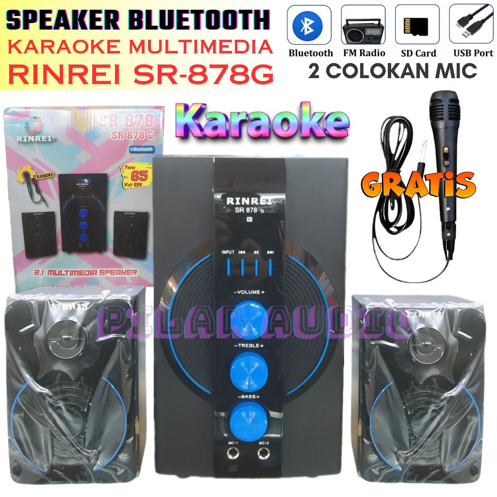 Speaker Rinrei SR-878G Speaker Bluetooth KARAOKE ( GRATIS MIC KABEL ) Speaker Multimedia 2.1 Super B