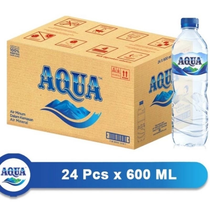 Air Mineral Aqua Botol 600ml (1dus isi 24btl)