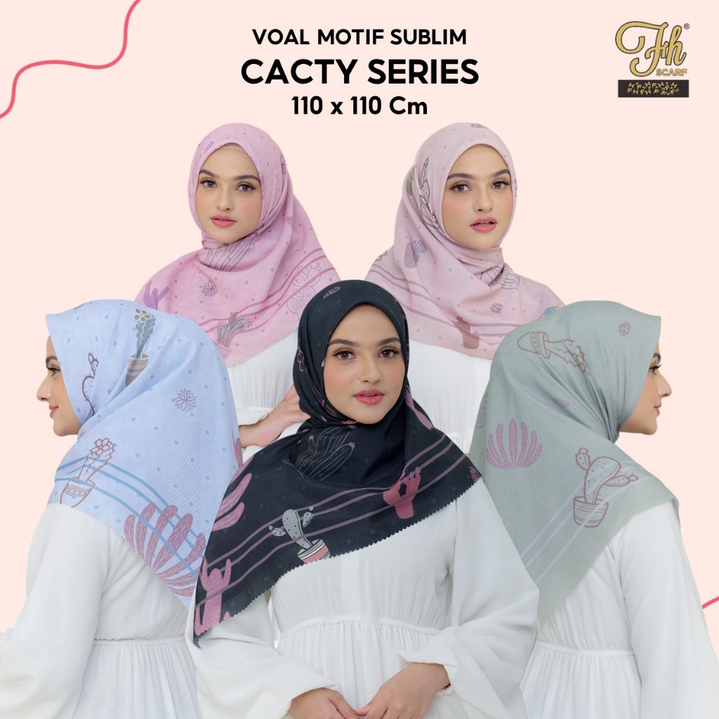 FH Scarf Jilbab Voal Motif Kaktus Premium Terbaru