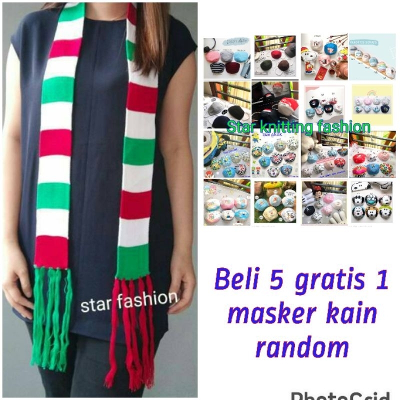 syal syall shawl scraf natal christmas kecil merah putih hijau
