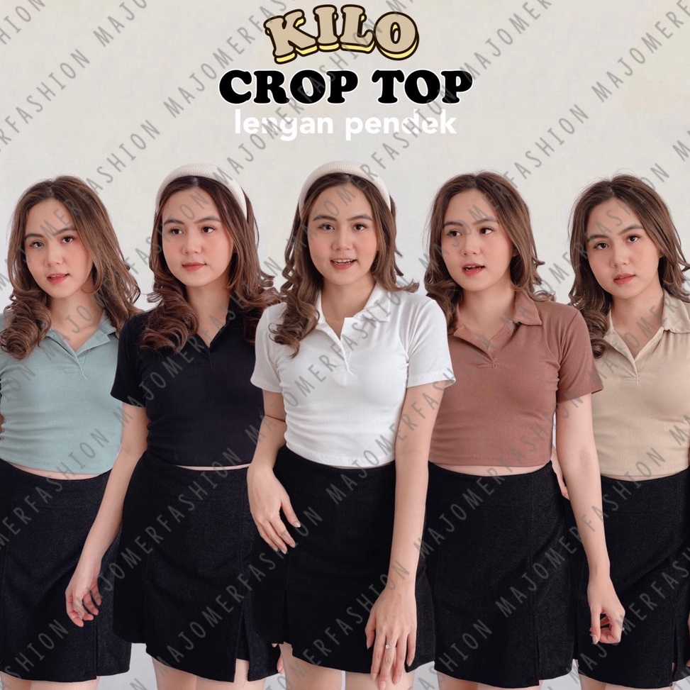 Murah MAJOMER ® | KILO CROP TOP LENGAN PENDEK - CROP TOP V KERAH RIB POLO - KAOS WANITA