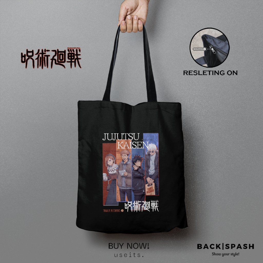 TOTEBAG ANIME JUJUTSU KAISEN CUSTOM HITAM PRIA DAN WANITA