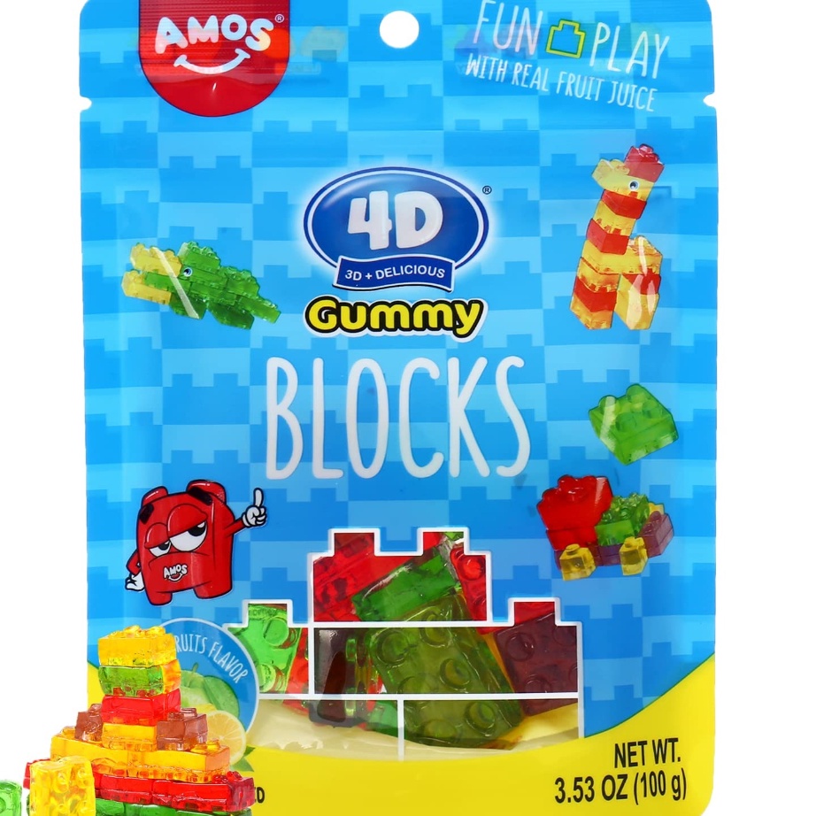 

➠❉✳ Amos 4D 72GR Gummy Candy Blocks / Permen jelly Lunak / Permen 4D Laris