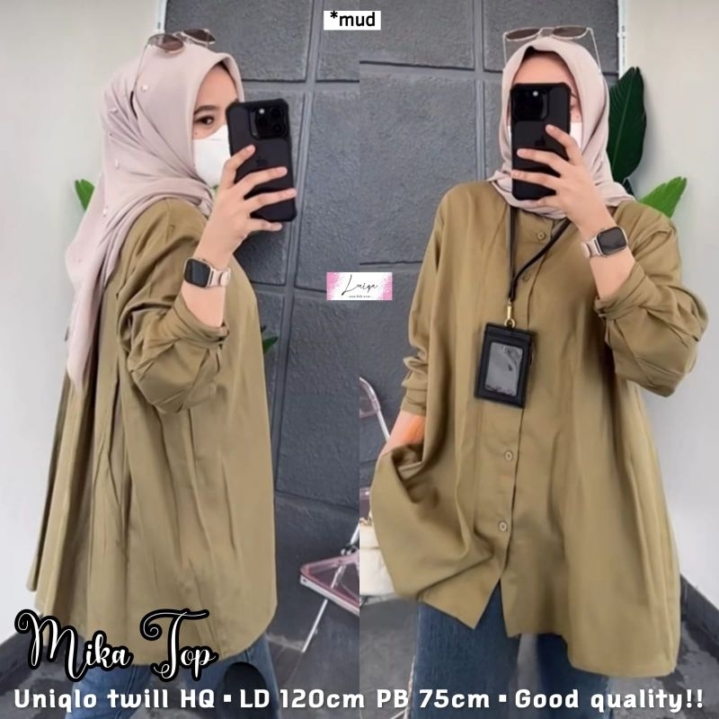 ATASAN KEMEJA WANITA JUMBO/ATASAN BLOUSE WANITA UNIQLO TWILL HQ JUMBO LD 120 CM FIT XXL/MIKA