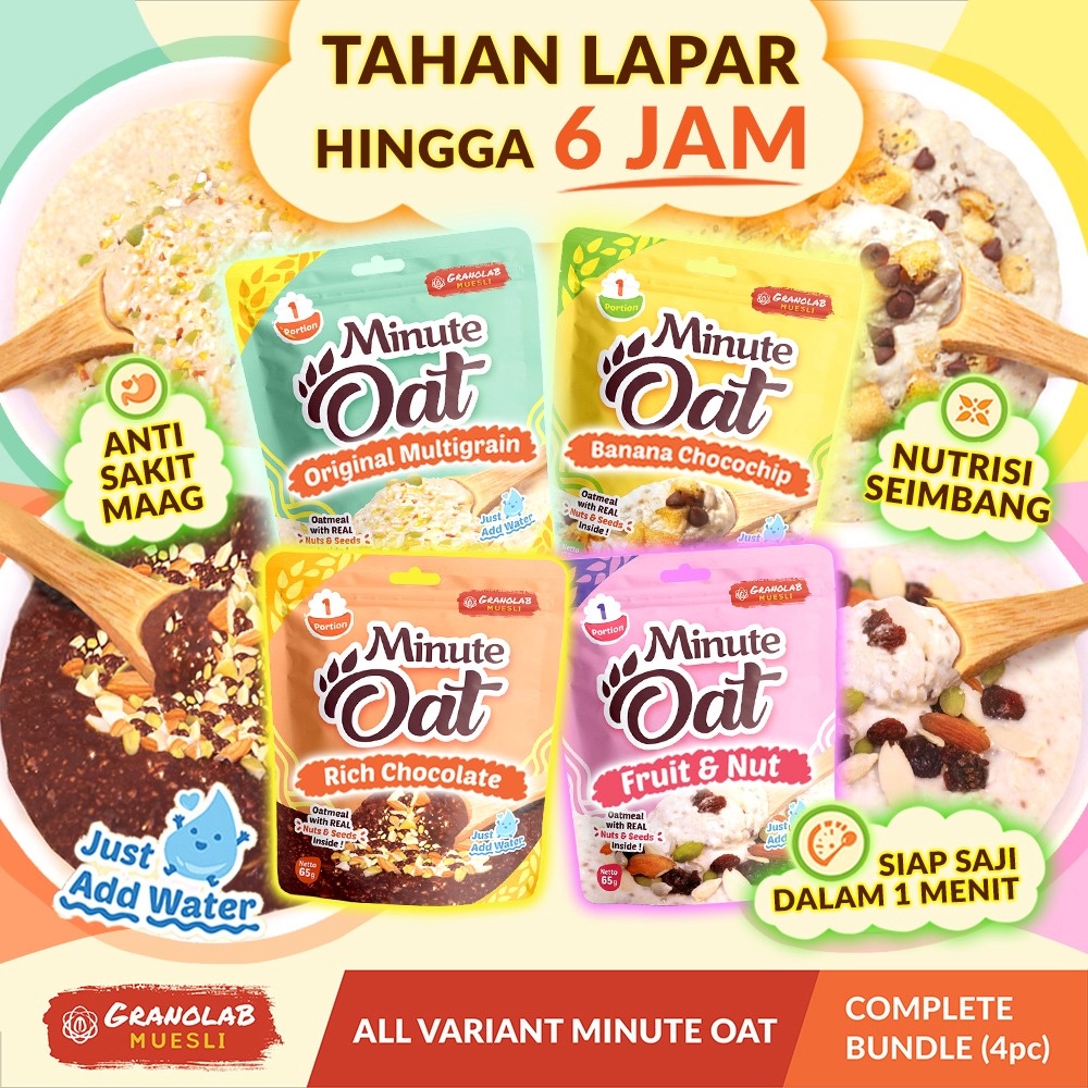 

Grosiran Murah Instant Oatmeal MINUTE OAT Granolab Muesli complete variant isi 4pcs x 65gr !!