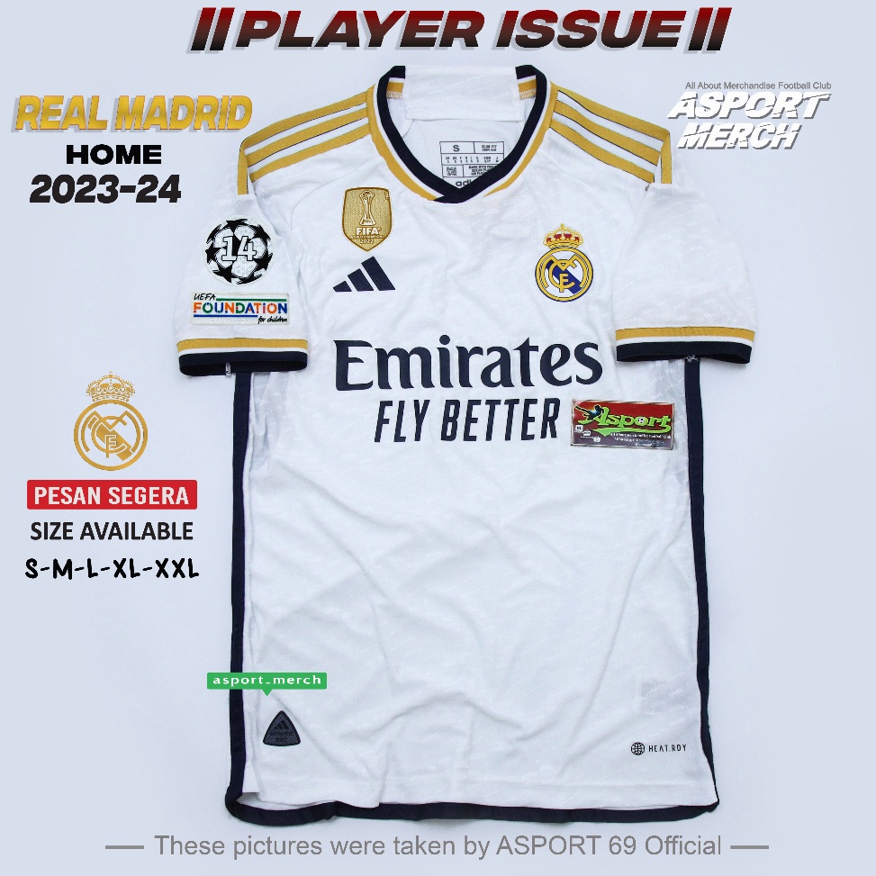 ☊ MADRID PLAYER ISSUE JERSEY BOLA  MADRID HOME TERBARU 2023 2024 JERSEY MADRID HOME PI 23 24 PREMIUM