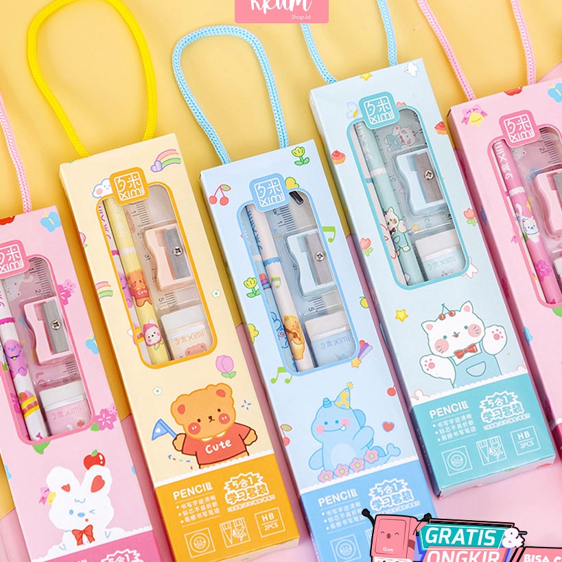 

Laris 4 in 1 Set stationery souvenir hadiah/ Gift Set paket alat tulis sekolah anak Serba Murah