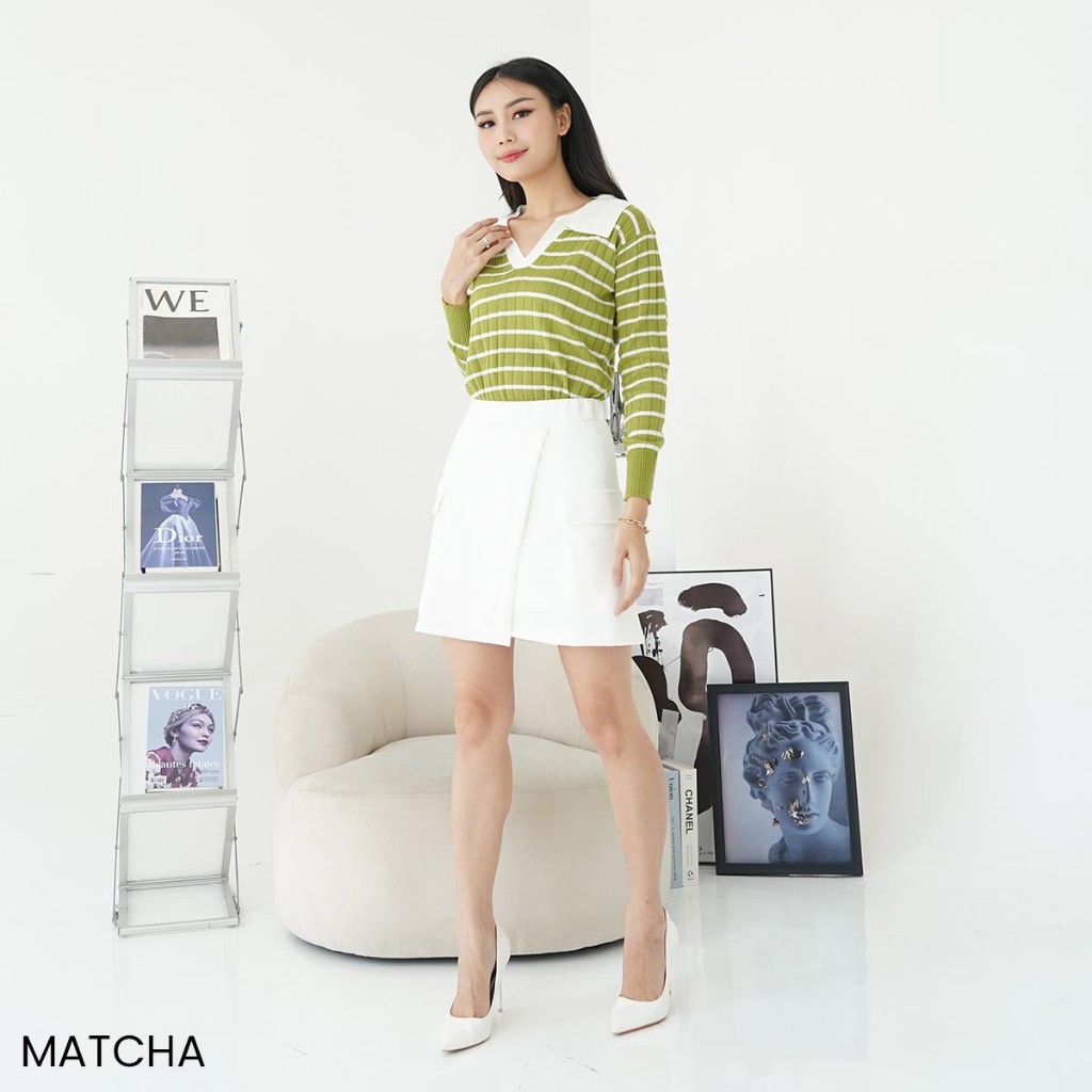 Azayla Top - Sweater Rajut Stripe Atasan Wanita Lengan Panjang