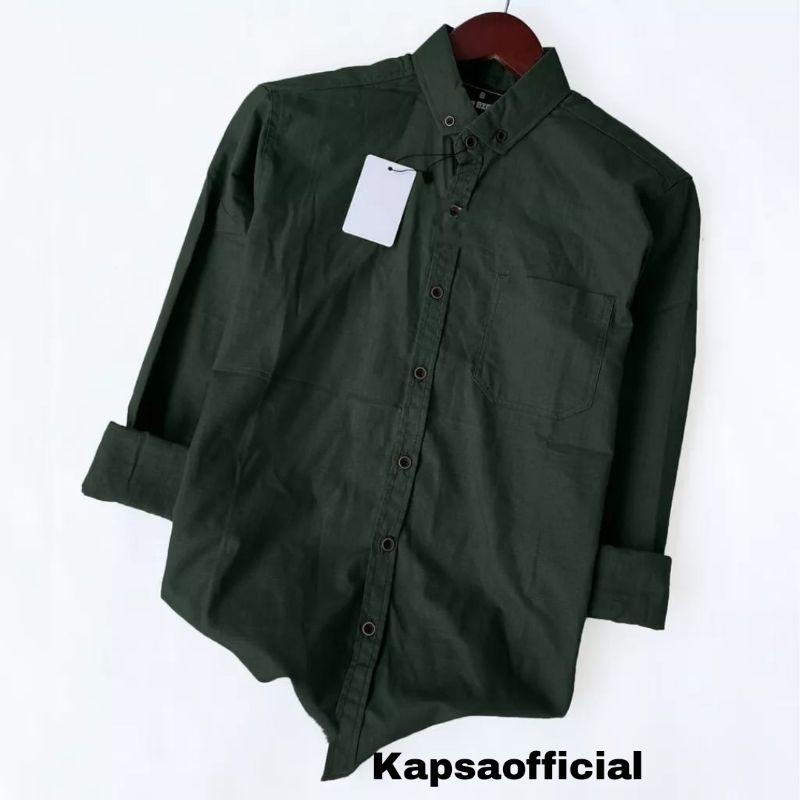 Kemeja Pria Flanel Polos Army - ONE EIGHT Lengan Panjang