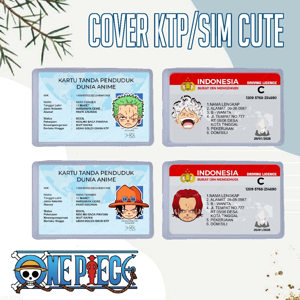

Cover Pelindung Kartu Identitas KTP SIM Karakter One Piece Luffy Zoro Shanks Portgas Usop Nami