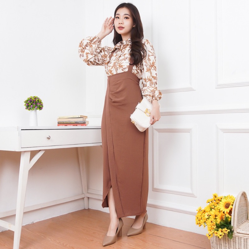 SETELAN LUCIE JUMSUIT ROK SPAN ONESET KEMEJA ROK SKIRT CRINCLE AIRFLOW SHAKILA MOTIF PREMIUM