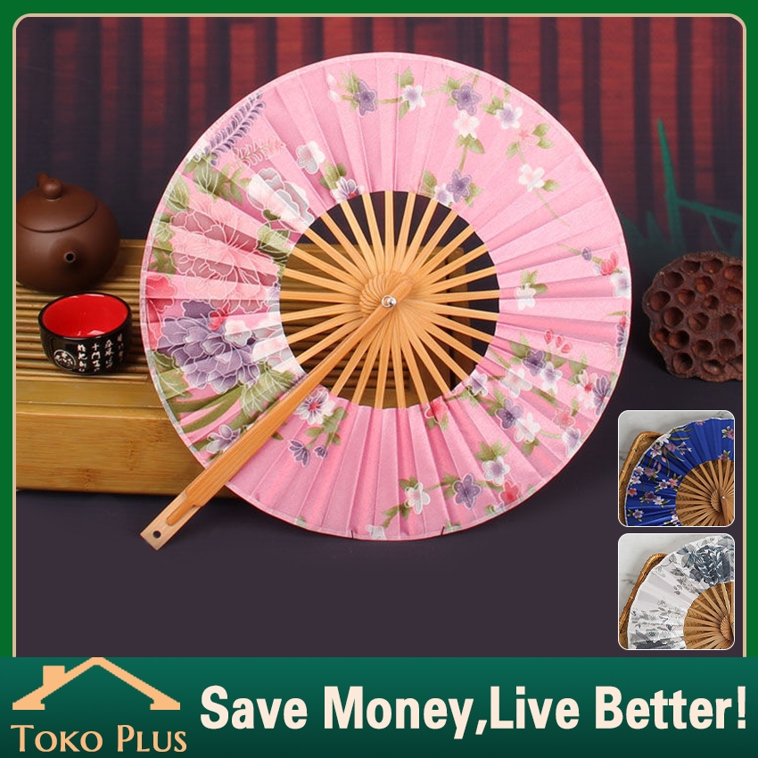 Kipas Tangan Lipat Cina Retro Jepang Bulat Kayu kipas tangan Menari Souvenir kipas