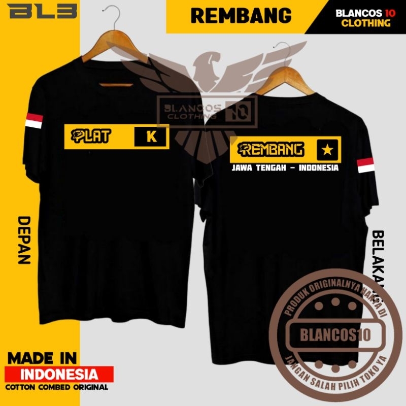 KAOS PRIA ATAUPUN WANITA DESAIN TULISAN PLAT K REMBANG JAWA TENGAH INDONESIA BL3 JTG USM