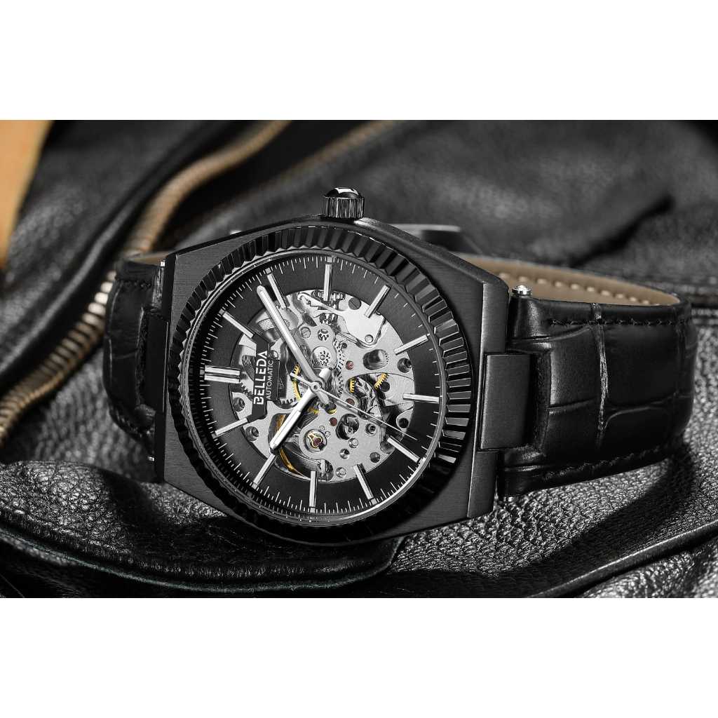 Jam Tangan Kasual Pria BELLEDA 9542 Automatic Tali Kulit Water Resistence