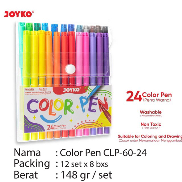 

CLP 60 24 Joyko Spidol Warna 24w / Washable Color Pen 24 warna Clp-60-24 Clp-60