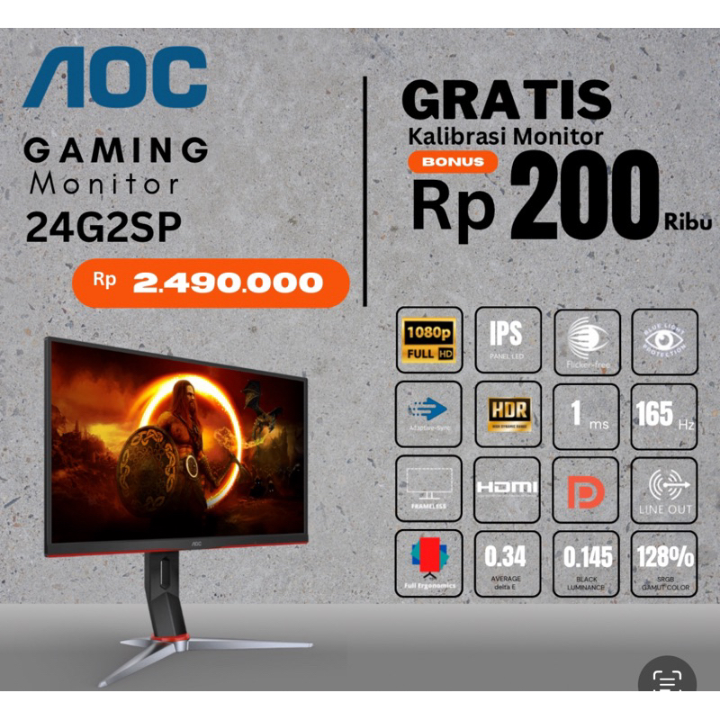 GRATIS KALIBRASI AOC 24G2SP Full Ergonomic