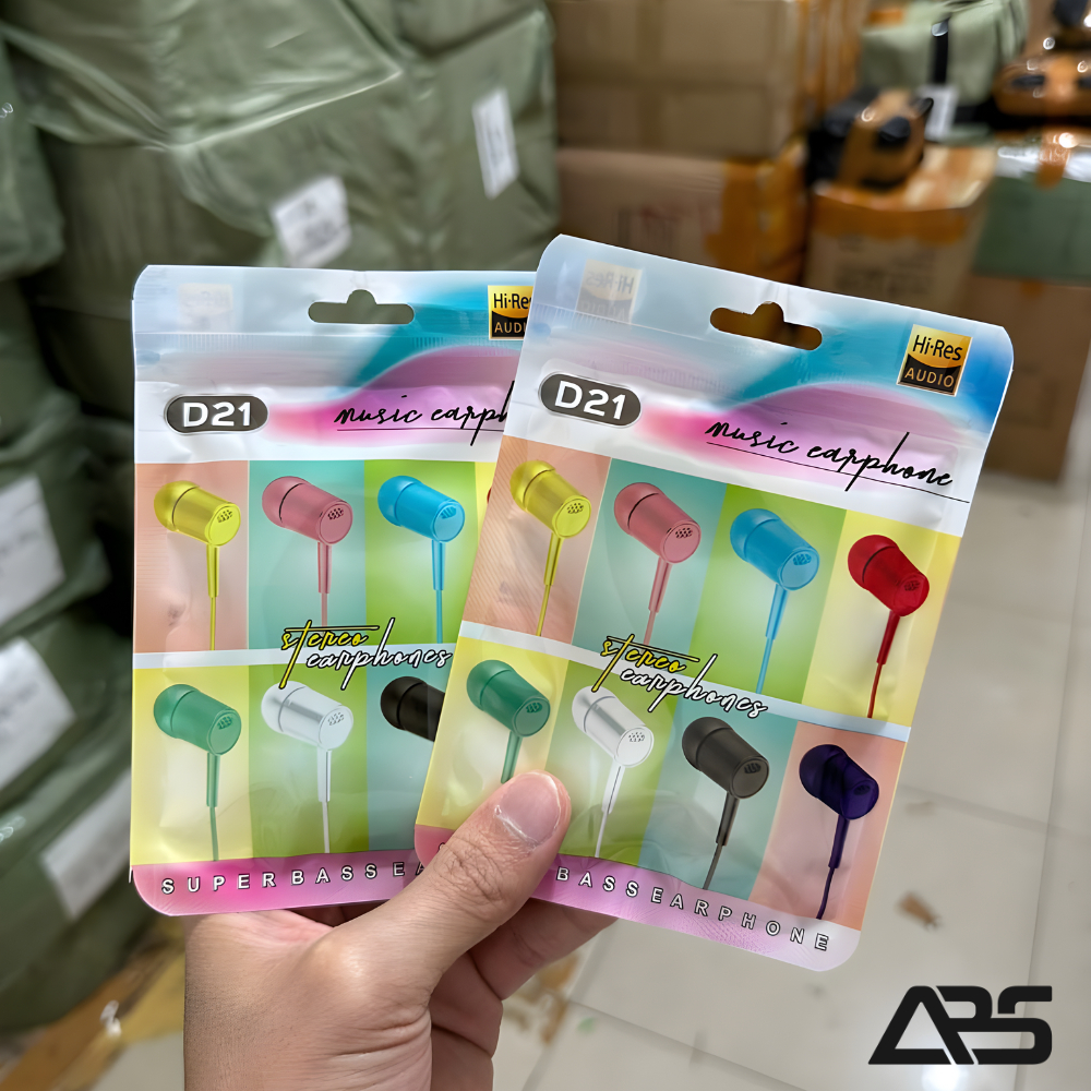 ABS - Handsfree Earphone Headset D21 Macaron With Mic Packing Klip Plastik Import