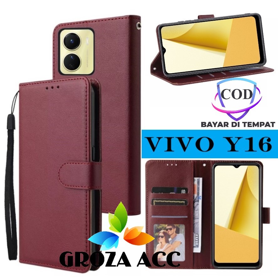 Flip Case VIVO Y16 Case Wallet Kulit Casing Dompet Case Wallet Leather Flip Case VIVO Y16 Casing hp 