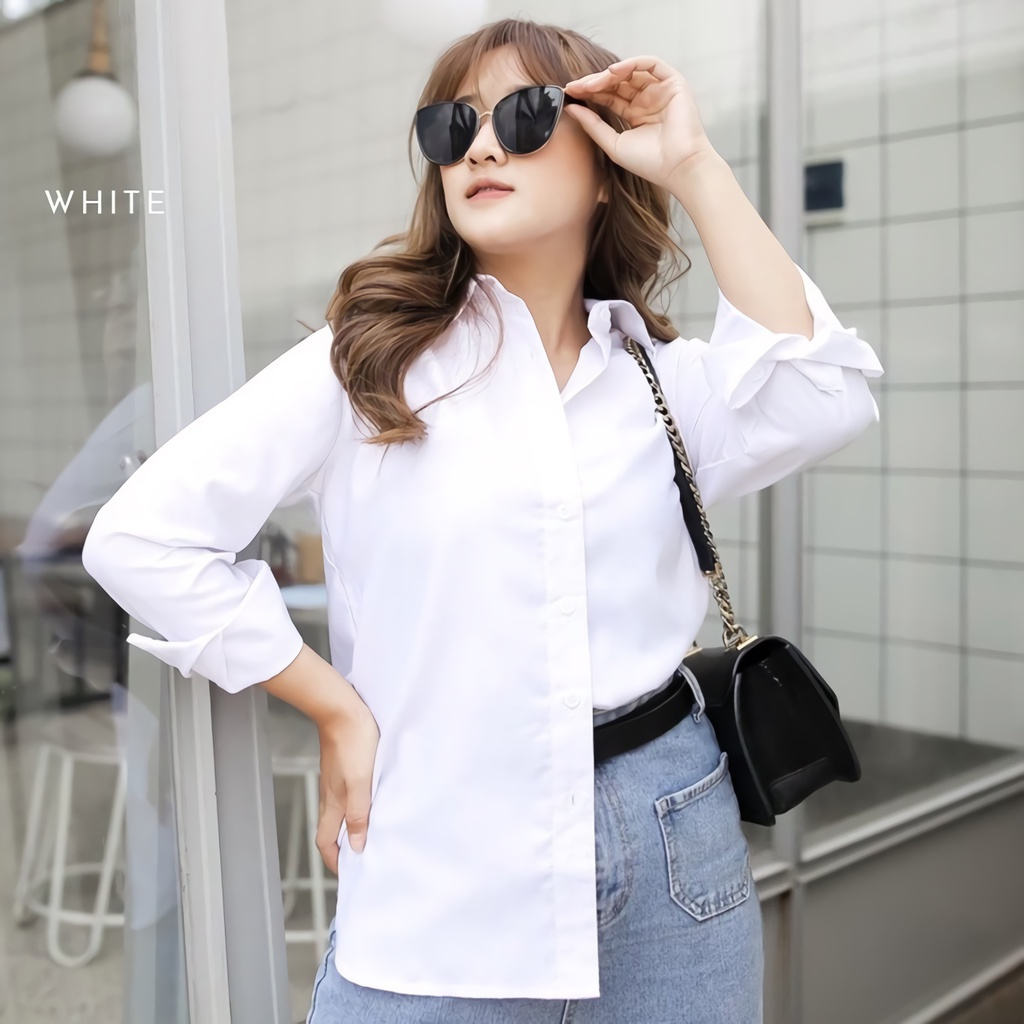 KEMEJA POLOS BASIC WOLFIS / KEMEJA KERJA WANITA / BASIC TOPKEMEJA PUTIH BASIC WANITA / KEMEJA WANITA