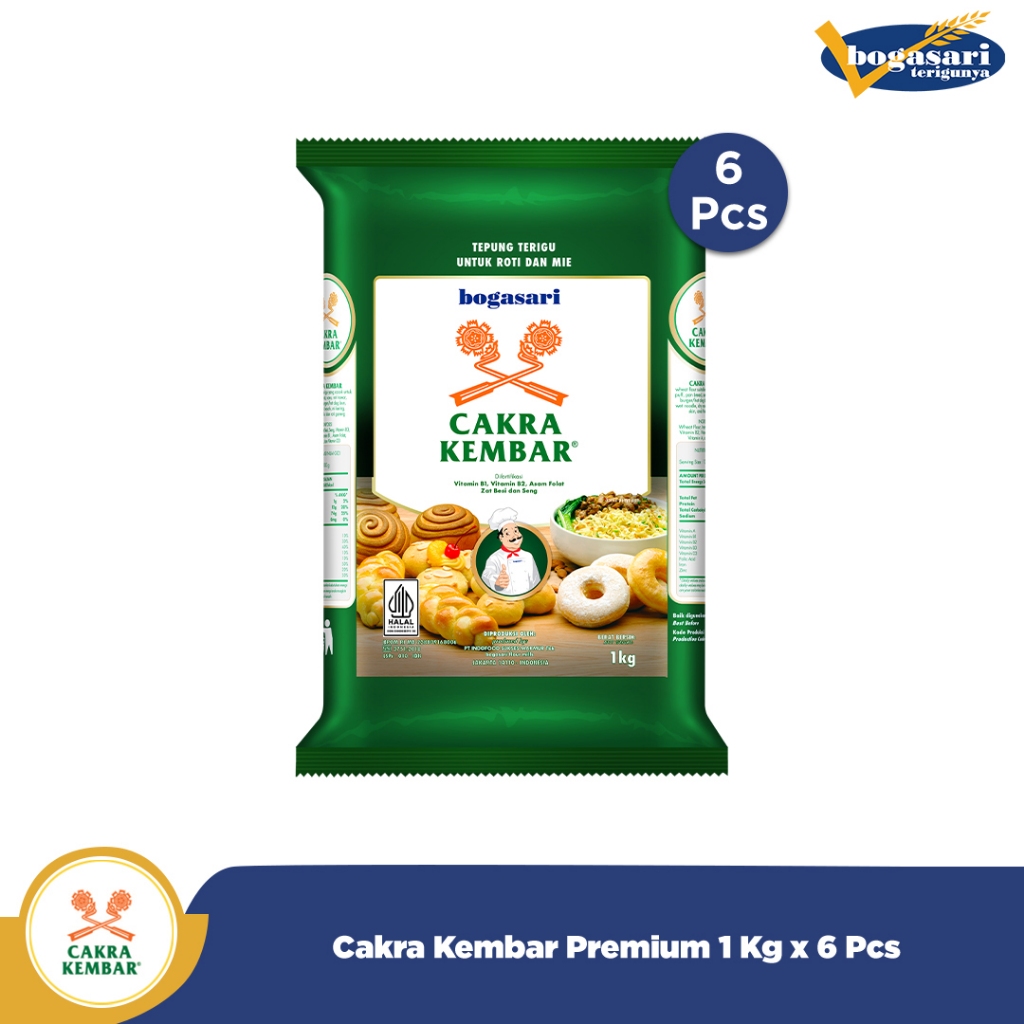 

Bogasari Cakra Kembar Premium 1 Kg x 6 Pcs