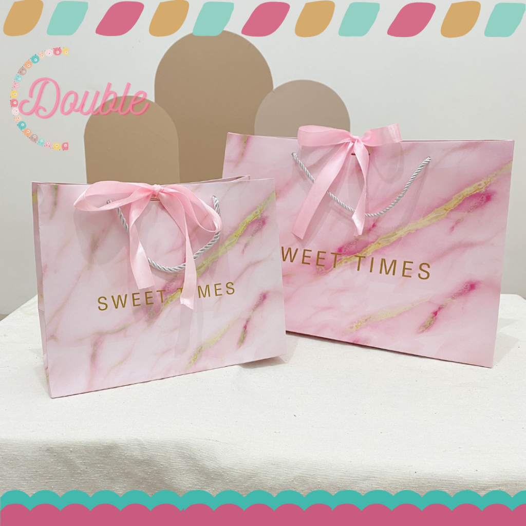 

Paper Bag Paperbag Aesthetic Korea Tas Kantong Karton Kado Hadiah Gift Bag Pita Pink Marble Premium