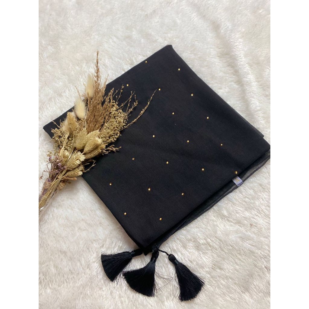 Hijab Segi Empat Paris jadul Tassel Payet Swaroski Rose gold