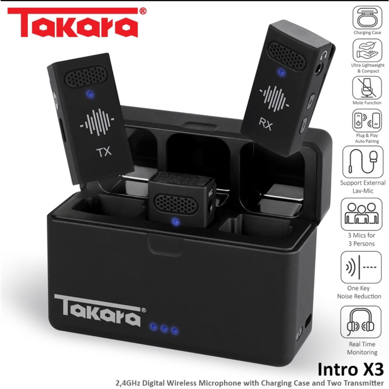 TAKARA Intro X3 2,4GHz Digital Wireless Microphone with Charging Case and Two Transmitter