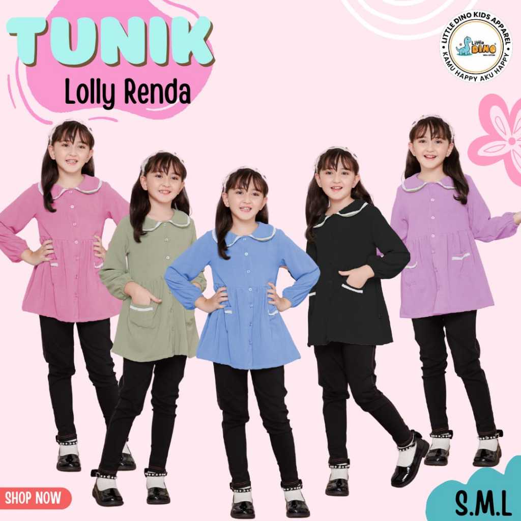 Baju Tunik Anak Perempuan Crinkle Lolly Renda