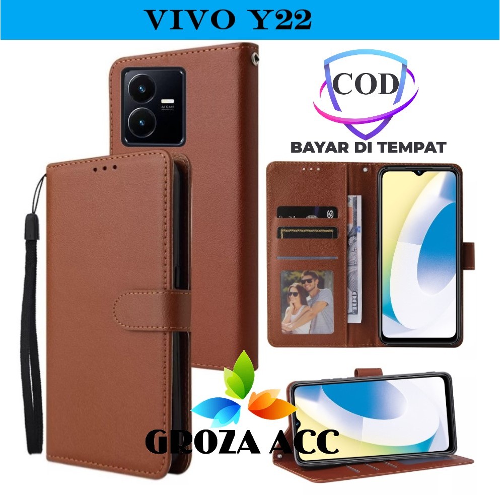 Flip Case VIVO Y22 Case Wallet Kulit Casing Dompet Case Wallet Leather Flip Case VIVO Y22 Casing hp 