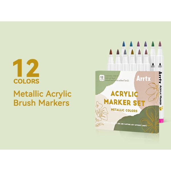 

Arrtx acrylic brush marker metallic 12 colors