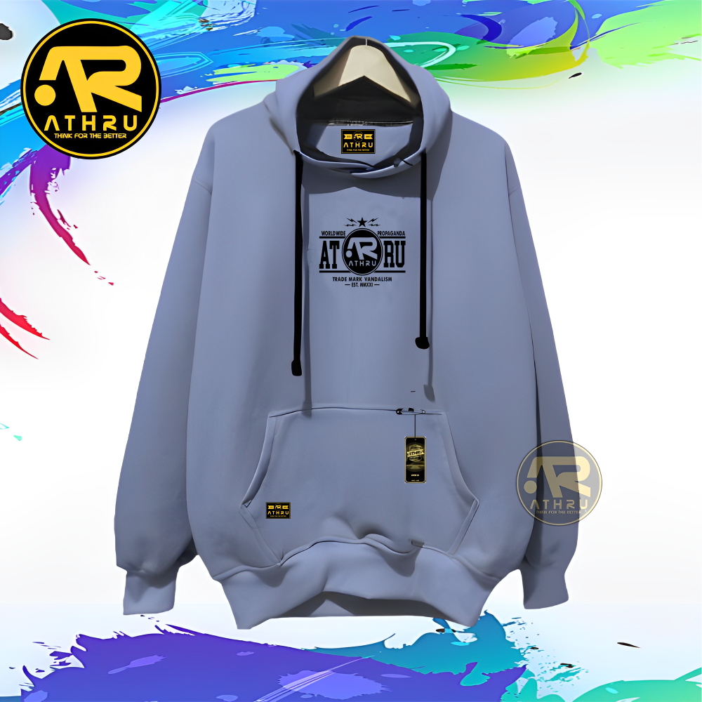 Jaket Hudie Pria Wanita Distro Waran Abu Paralon  Sablon Athru Bintang Sweater Hoodie Unisex Tebal