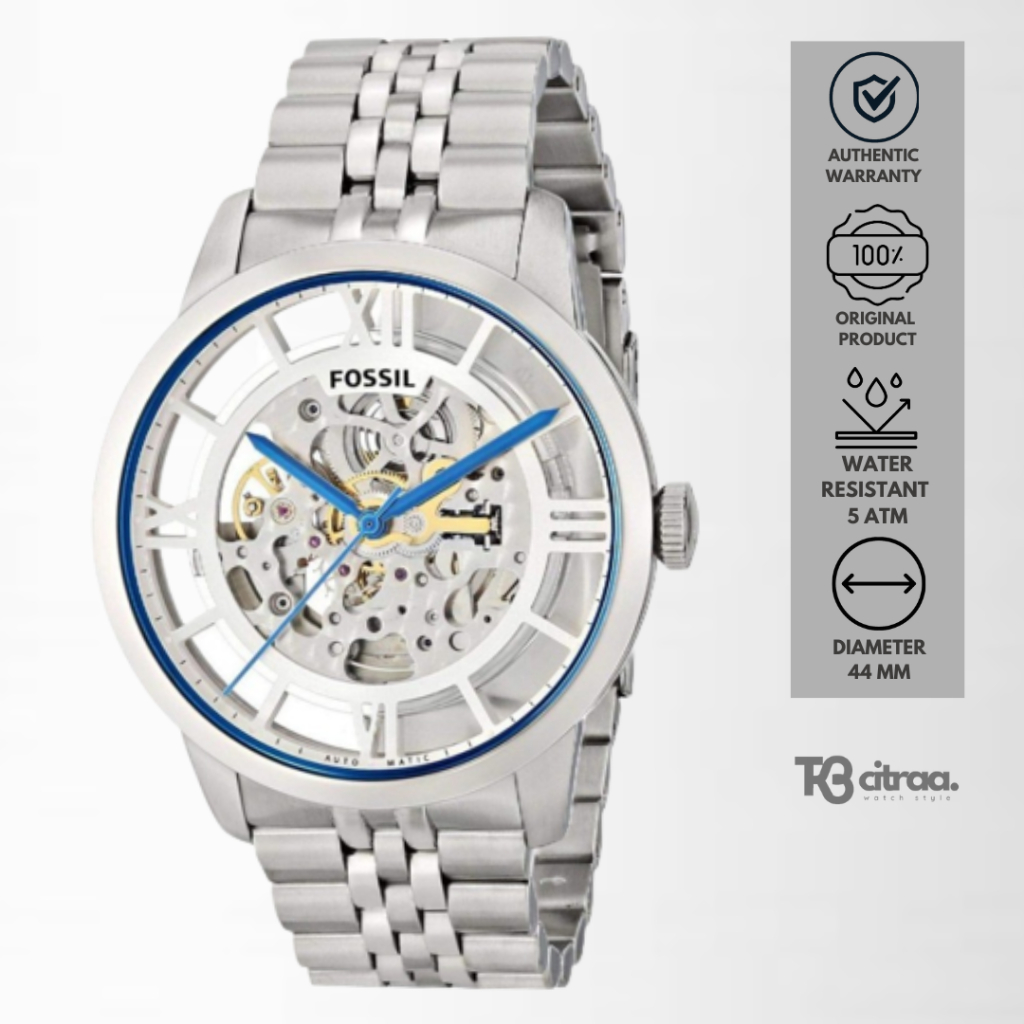 jam tangan fossil automatic pria townsman analog strap rantai silver stainless steel water resistant luxury watch mewah sporty elegant original ME3044
