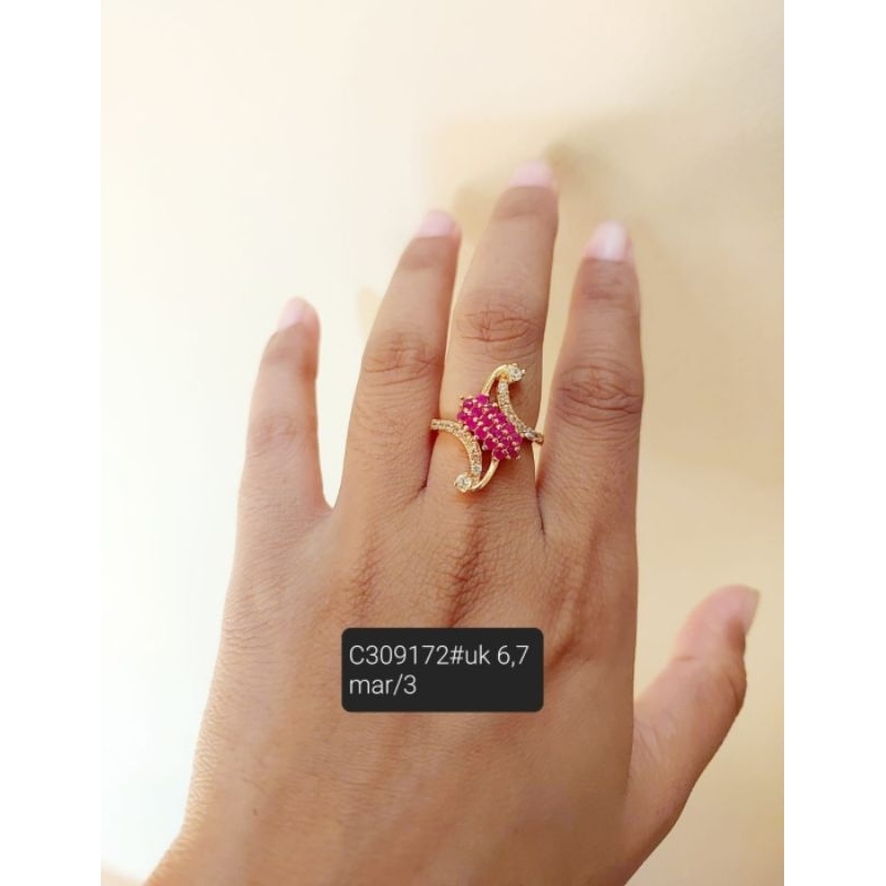 Cincin lapis emas mata pink merah muda wajik
