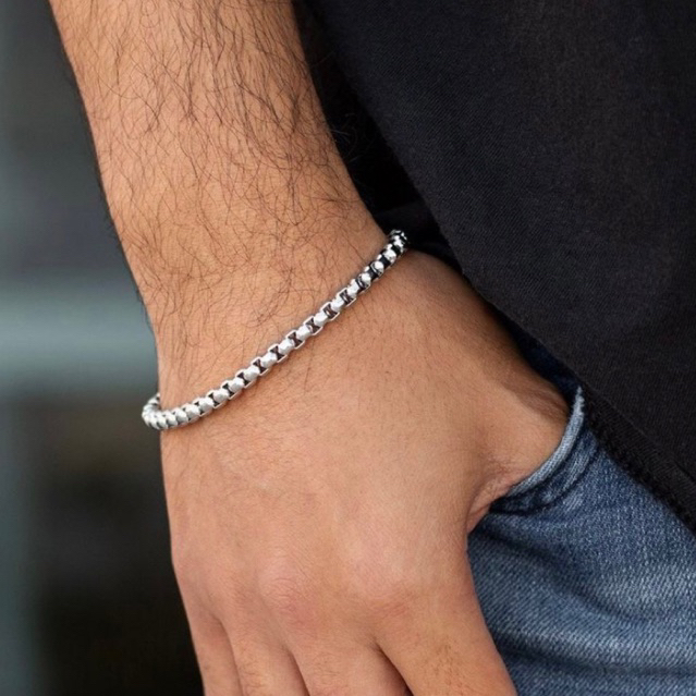 Gelang Pria Cowok Rantai Titanium Stainless Asli Brecelet Putih Keren
