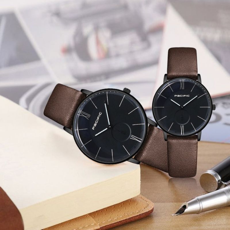 Jam Tangan Couple Pasangan Pacific Original Tali kulit Detik Bawah Waterproof